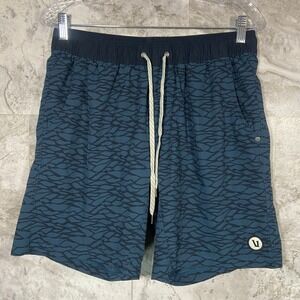 Vuori Men's Kore Shorts Lined 7" Large Blue Print Drawstring Elastic Waist